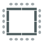 Tables forming an open rectangle with chairs around